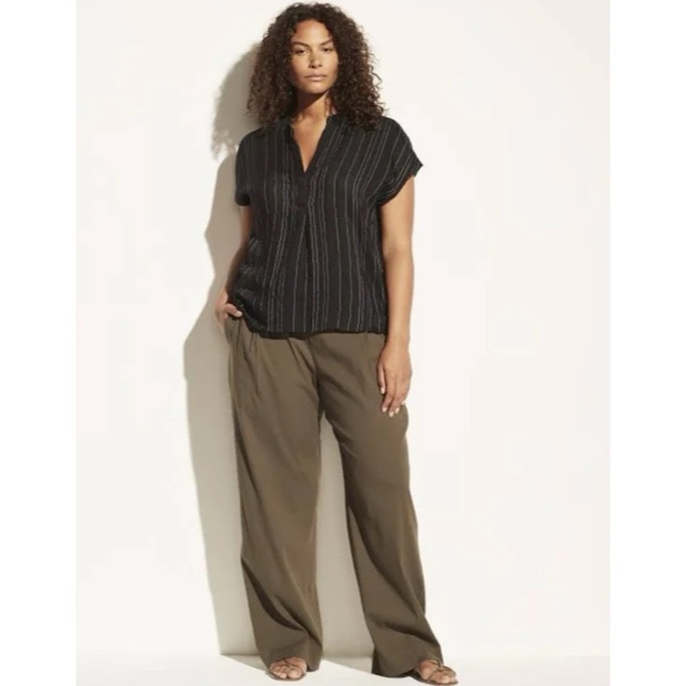 π€ PLUS VINCE BLACK WHITE STRIPE LOOSE FIT V-NECK SHORT SLEEVE TOP/TUNIC! - Picture 12 of 16